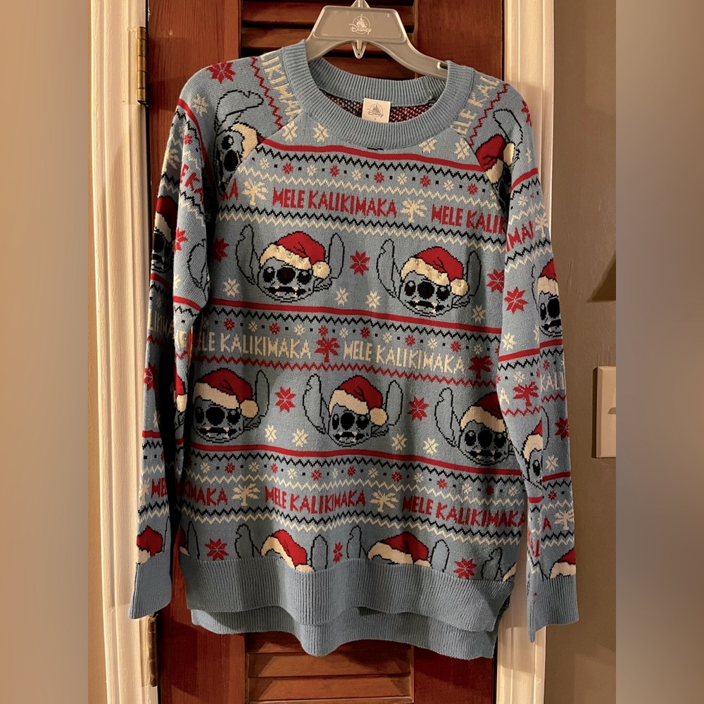Disney Blue Holiday Stitch Mele Kalikimaka Light-Up Christmas Sweater